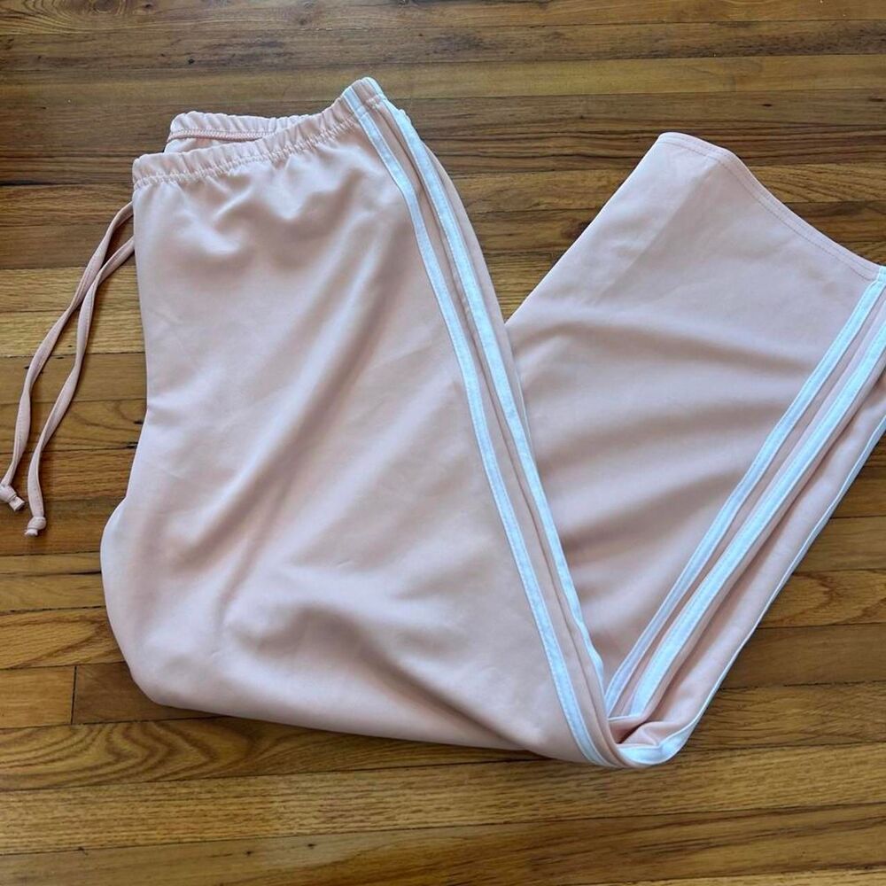 Y2k paper tag fame 4 fifteen pink wide leg sweatpants white stripes women's XL